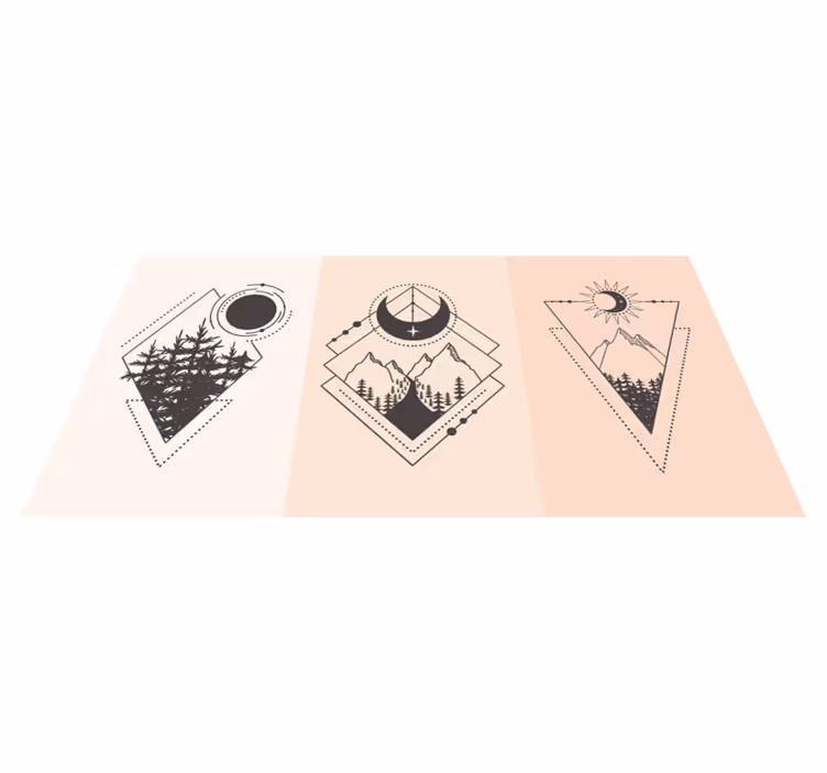 Geometriske vinyl tæppe med træ og måne - TenStickers