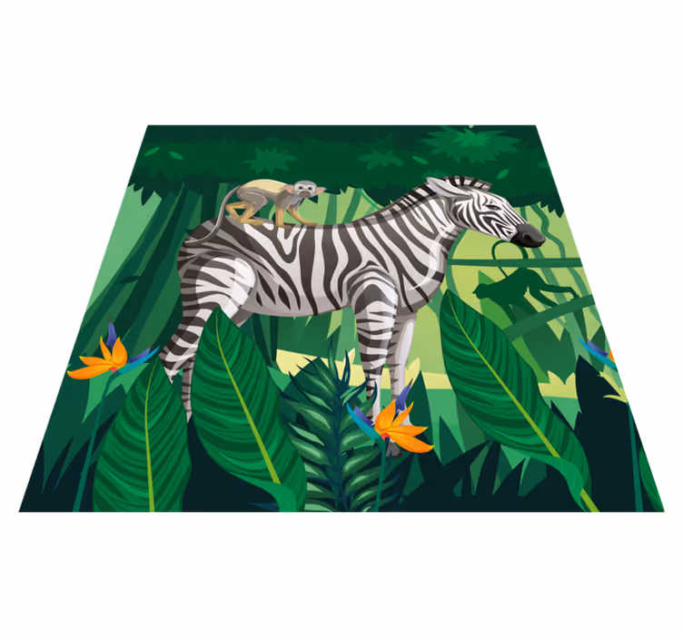 Tæppe til børneværelse giraffe zebra og abe 4 - TenStickers