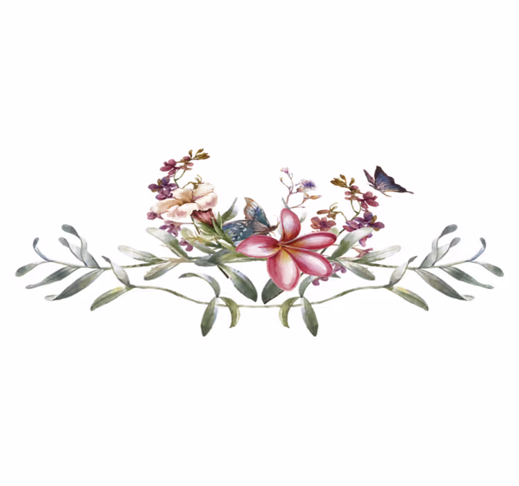 Vinyltæppe til entre med akvarel sommerfugl og blomster - TenStickers