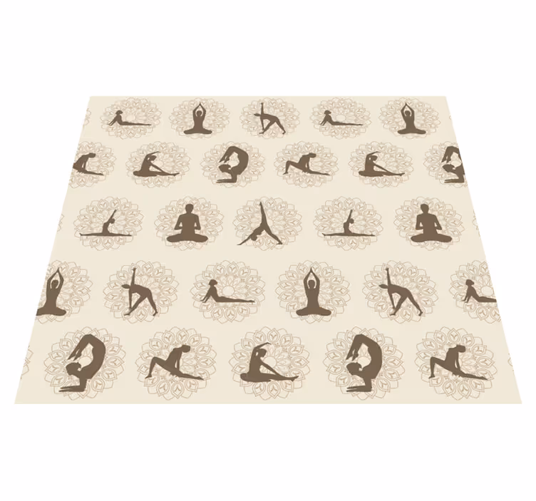 Vinyl tæppe beige med brune yogaikoner - TenStickers