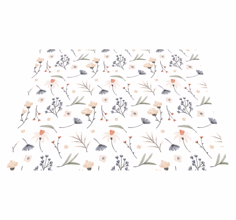 Hvidt vinyl tæppe med akvarel blomsterprint - TenStickers