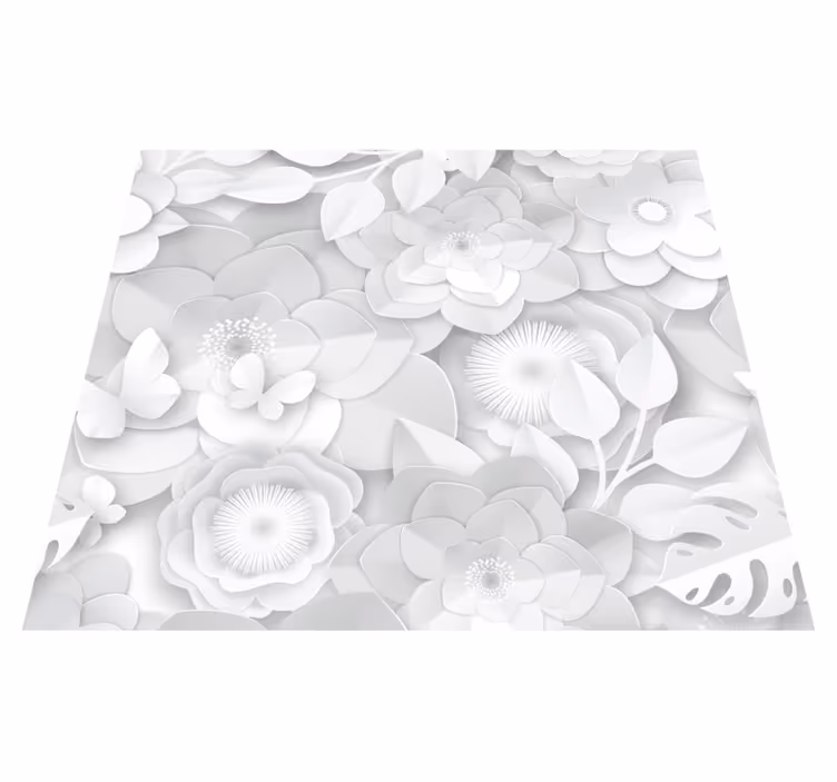 Hvidt vinyl tæppe med 3d hvide blomster - TenStickers