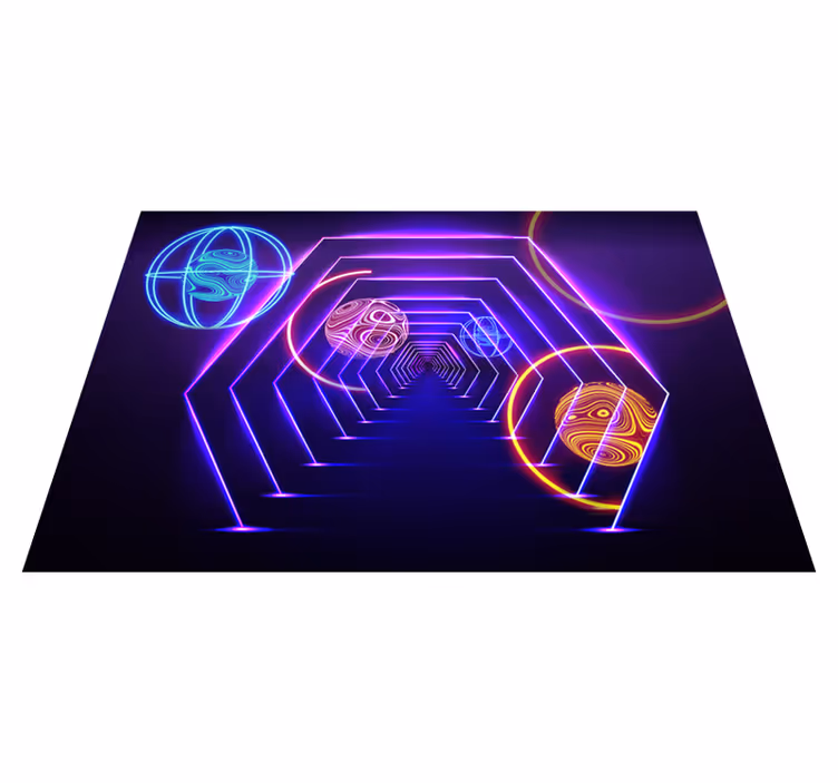 Lilla vinyl tæppe neon hexagonal tunnel udsigt - TenStickers