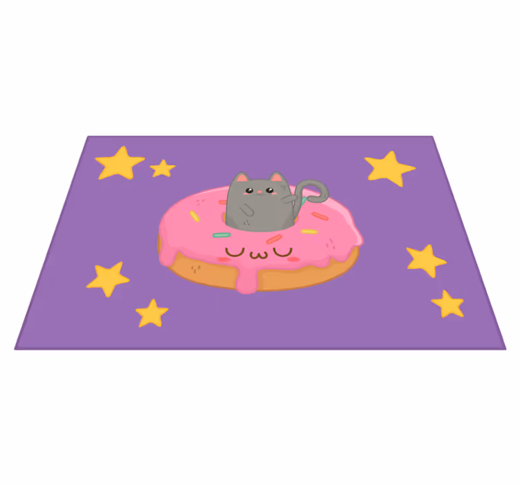 Lilla vinyl tæppe kat og donut - TenStickers