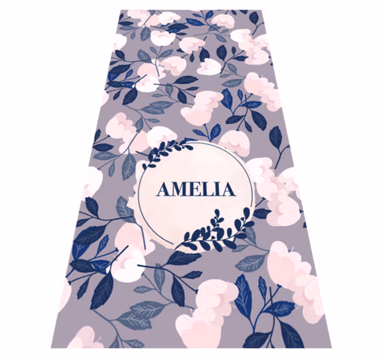Lilla vinyl tæppe med pastelfarvede håndmalede blomster - TenStickers
