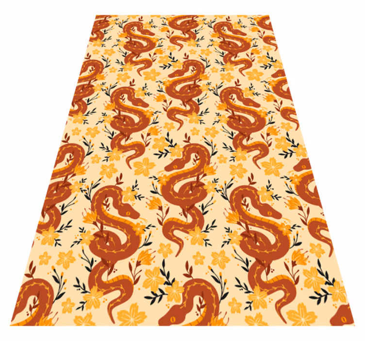 Orange vinyl tæppe med slange og vilde blomster - TenStickers
