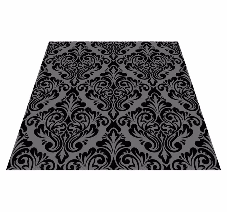Sorte vinyl tæppe med vintage sort damask - TenStickers