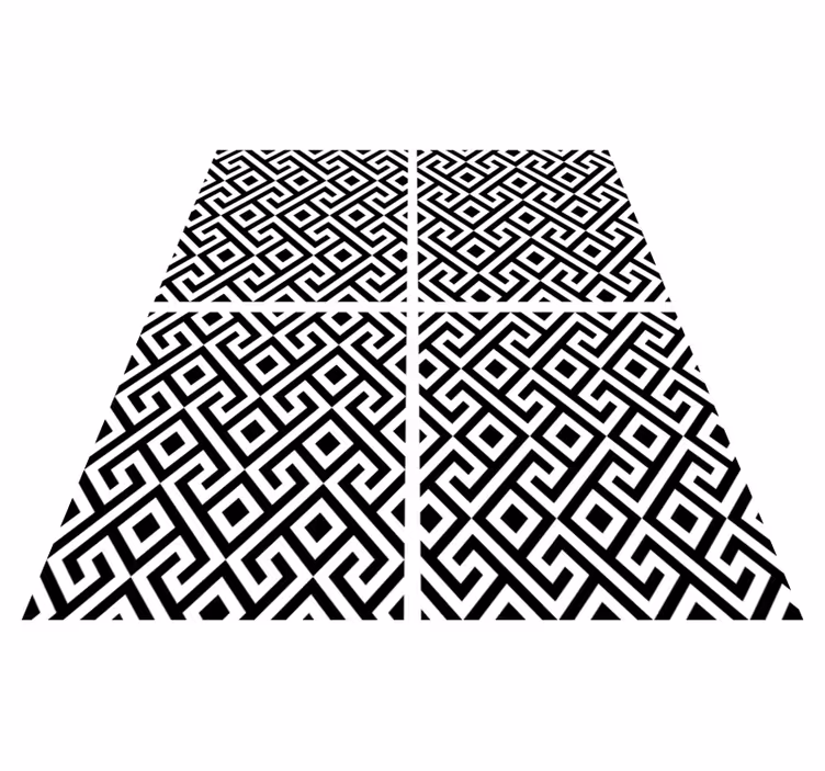 Sorte vinyl tæppe med sort og hvid geometrisk mønster - TenStickers