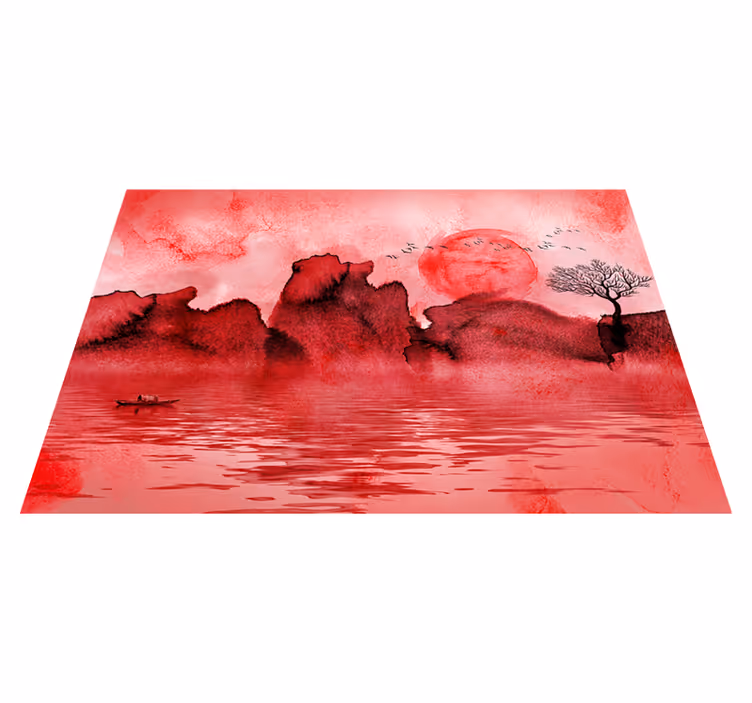 Rød vinyl tæppe kinesisk blæklandskab - TenStickers