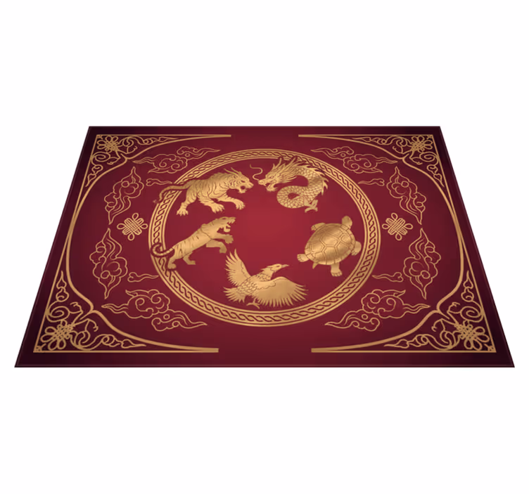 Rød vinyl tæppe med fire symboler drage tiger - TenStickers