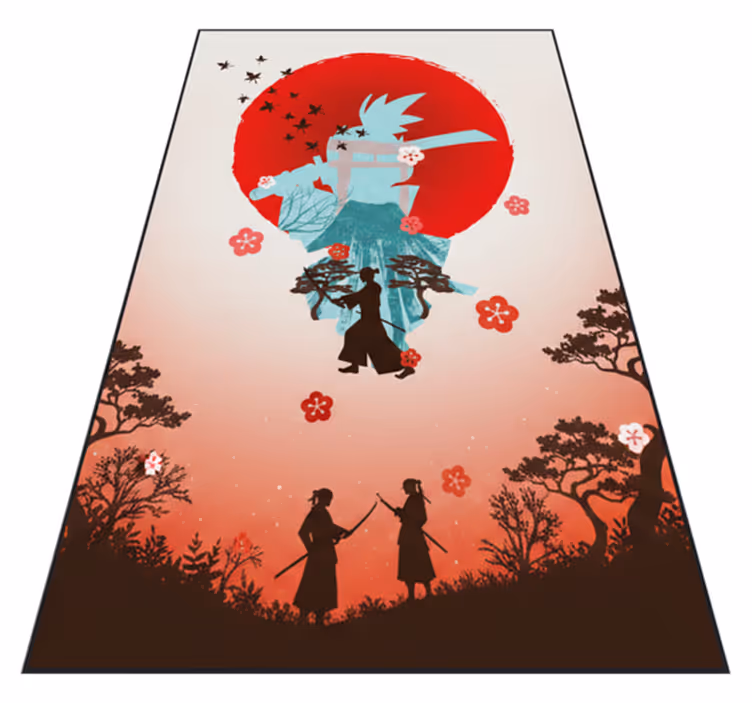 Rød vinyl tæppe med anime fighter solnedgang illustration - TenStickers