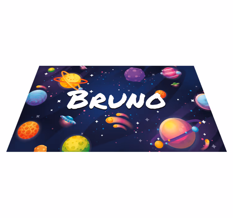 Univers og planeter vinyl tæppe med navn - TenStickers