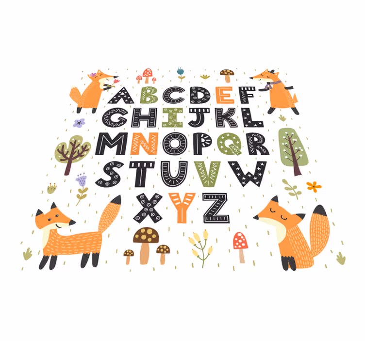 Fantastisk vinyl alfabet tæppe med skov - TenStickers