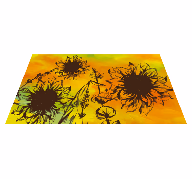 Solsikke skitse Blomster og planter vinyltæppe - TenStickers