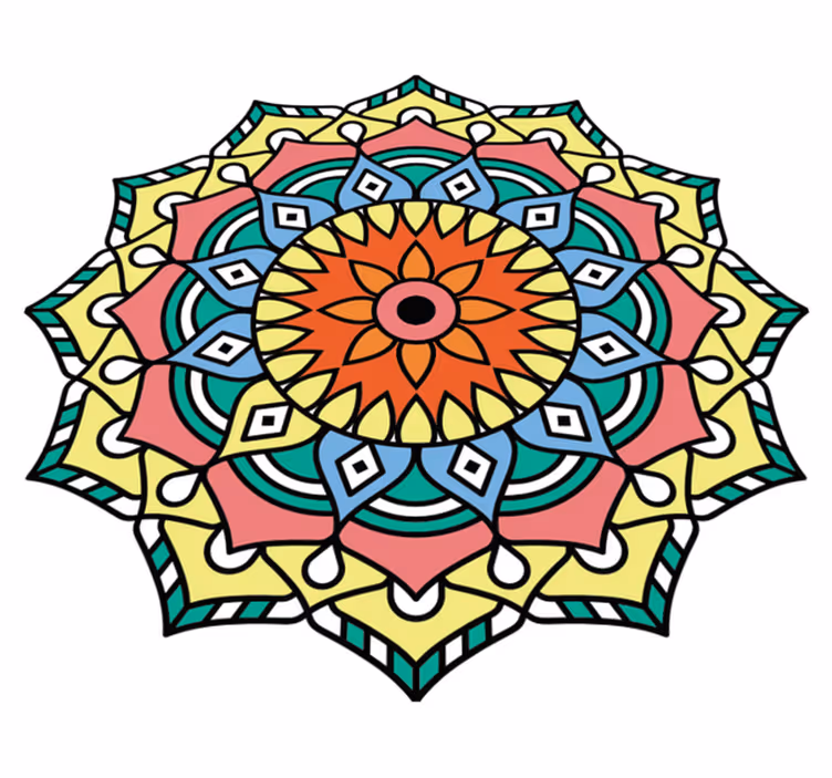 Farverigt mandala blomstformet vinyl tæppe - TenStickers