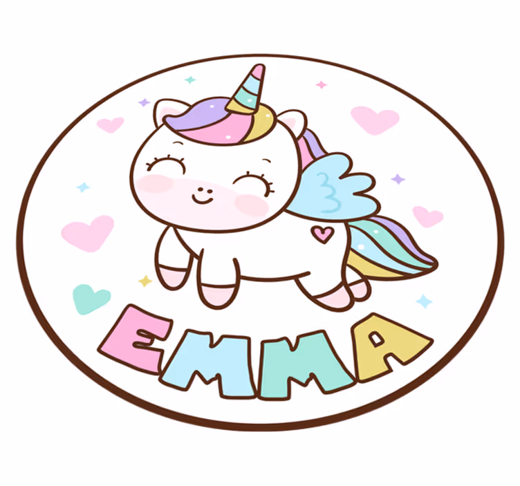 Fabelagtig unicorn pige vinyl tæppe med navn - TenStickers
