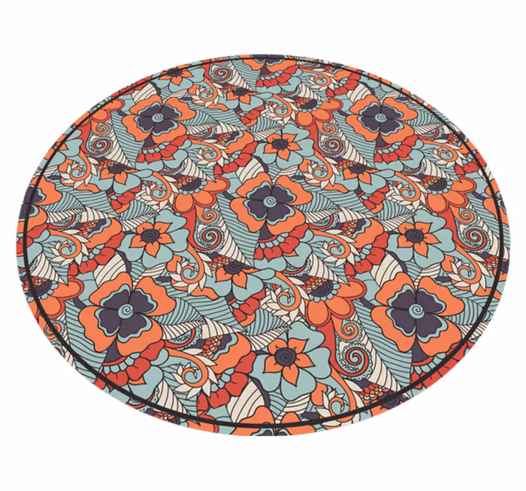Rundt blomster paisley vinyl tæppe til spisestue - TenStickers