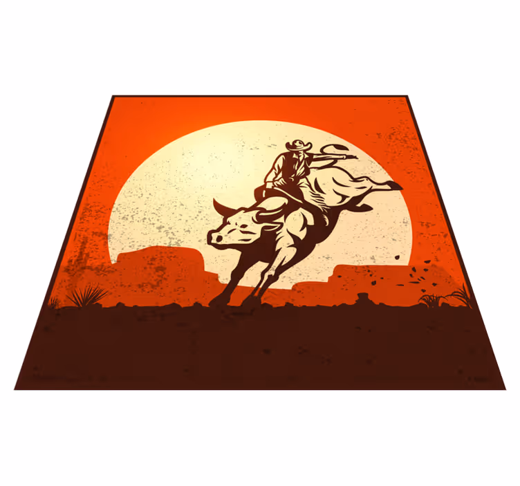 Cowboy ride på en tyr vintage vinyl tæpper - TenStickers
