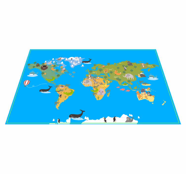 Animal world map vinyl tæppe - TenStickers