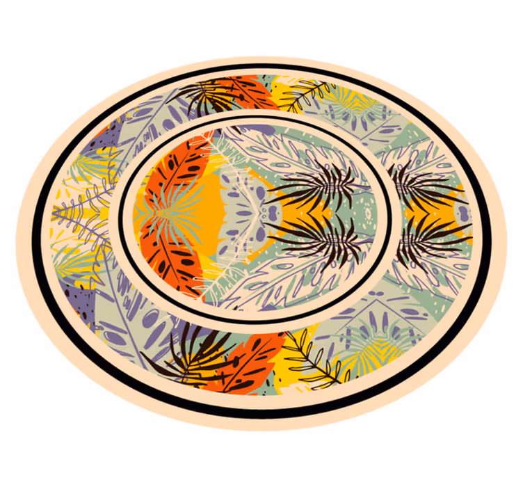 Botanisk cirkulært motiv Blomster og planter vinyltæppe - TenStickers