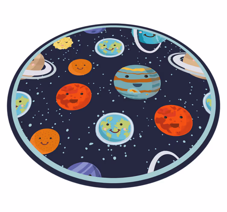 Smilende planet solsystem børn vinyl tæppe - TenStickers