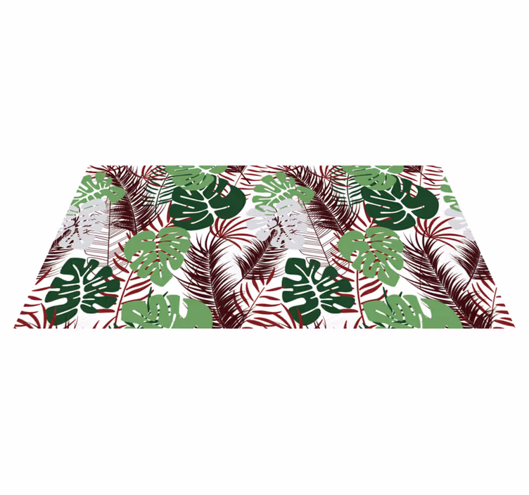 Rødbrun og grøn monstera blade vinyl tæppe - TenStickers