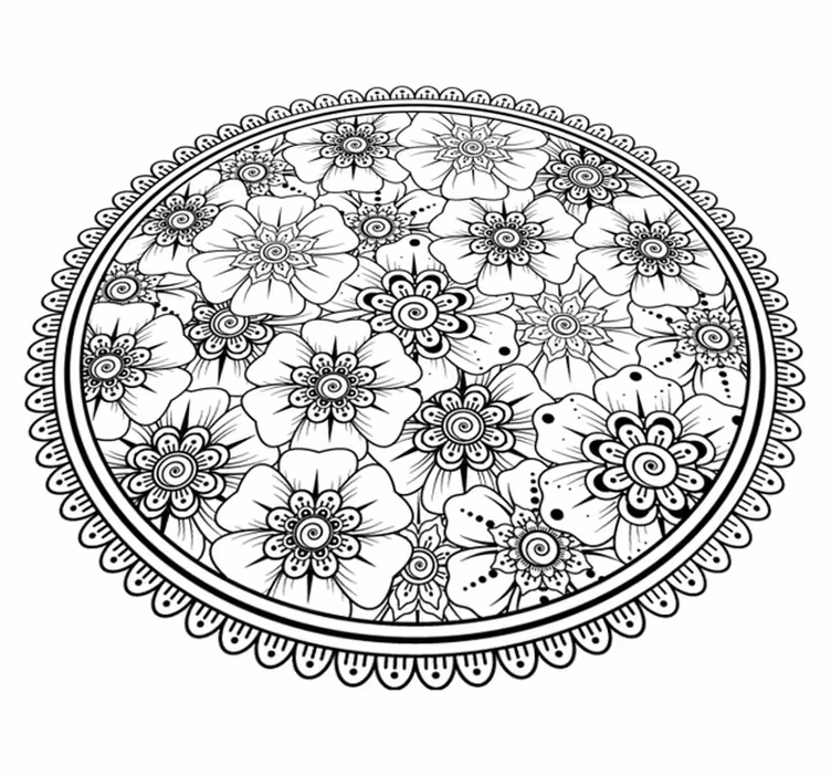 Cirkel sort mandala fliser tæppe - TenStickers