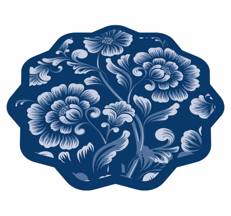 Elegante blå blomster tæppe - TenStickers