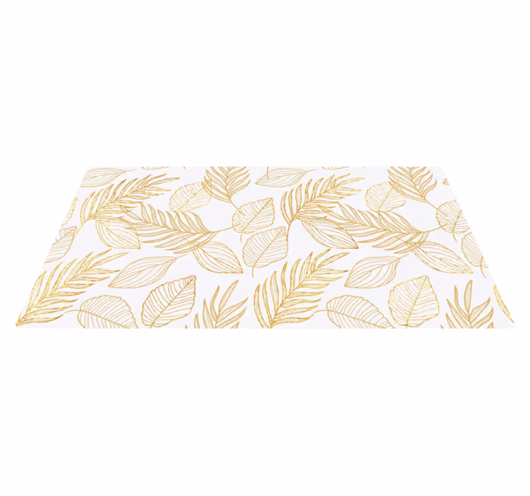 Hvidt og gyldent blad vinyl tæppe - TenStickers