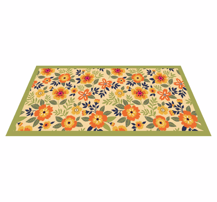 Blomster grøn og orange blomster tæppe - TenStickers