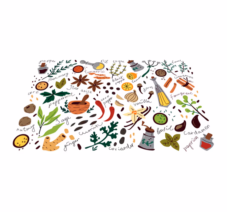 Krydderier illustration design vinyltæppe til køkkenet - TenStickers