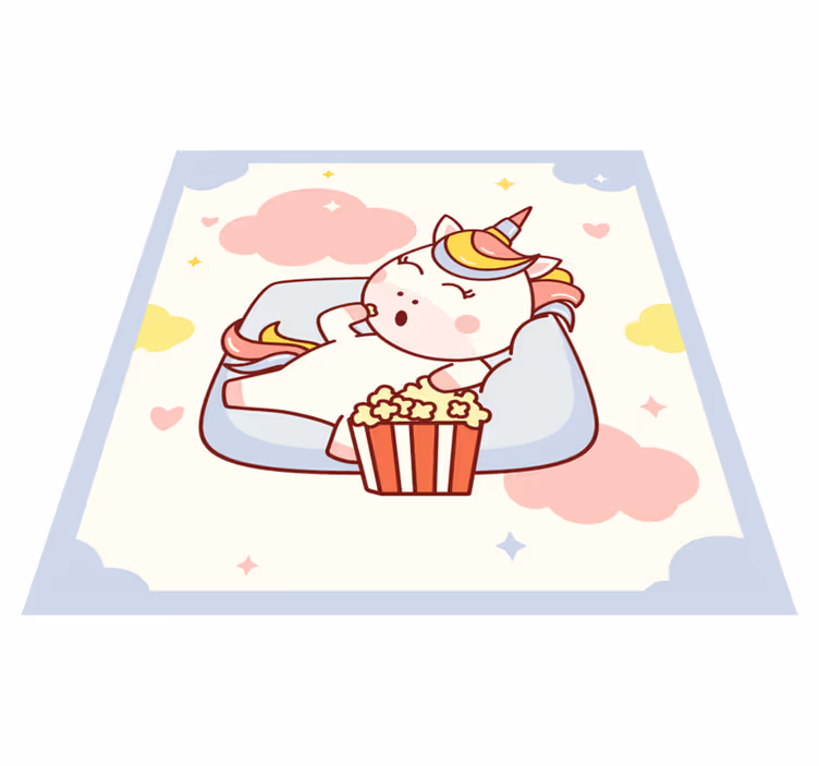 Søde enhjørning, der spiser popcorn vinyltæppe - TenStickers