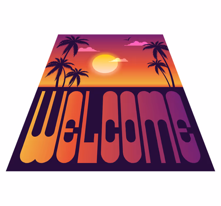 Tropisk solnedgang velkommen vinyl tæppe med sætninger - TenStickers
