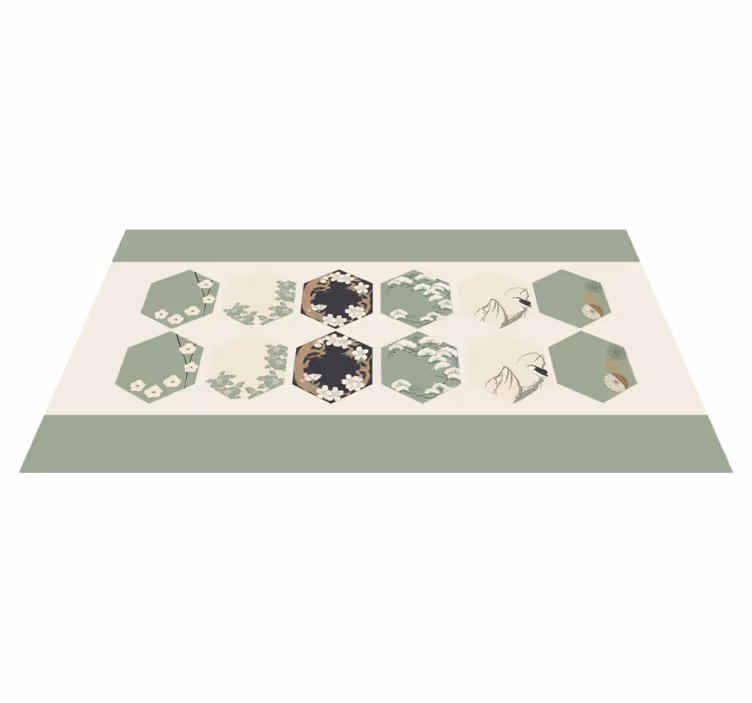 Blomstrede sekskanter Blomster og planter vinyltæppe - TenStickers