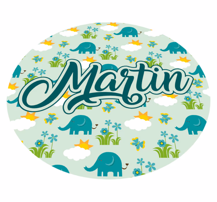 Elefanter og blomster med navn vinyl tæppe - TenStickers
