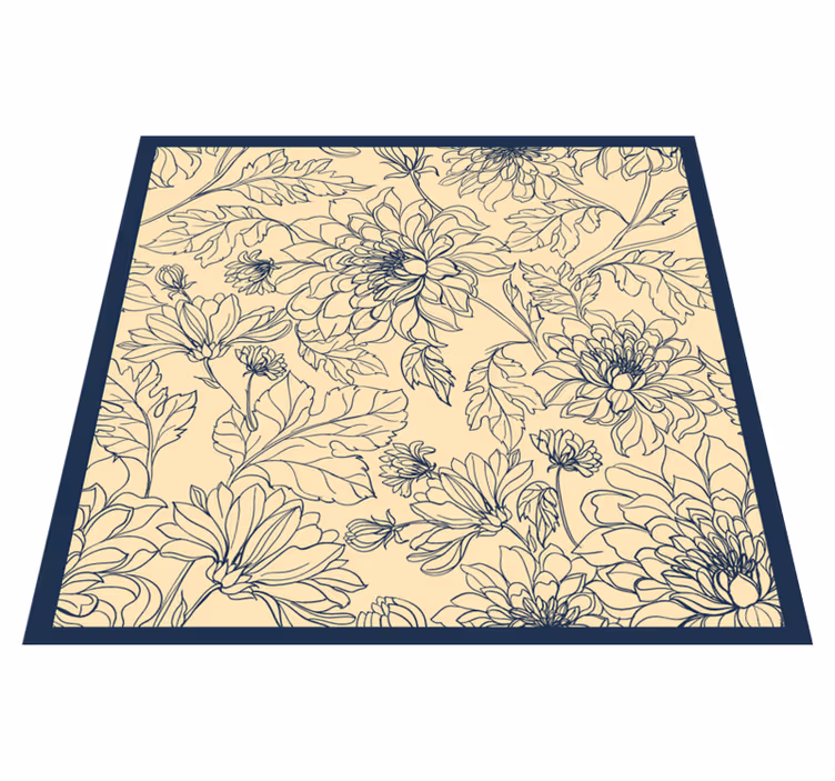 Elegant blomsterkontur vinyl tæppe til stuen - TenStickers