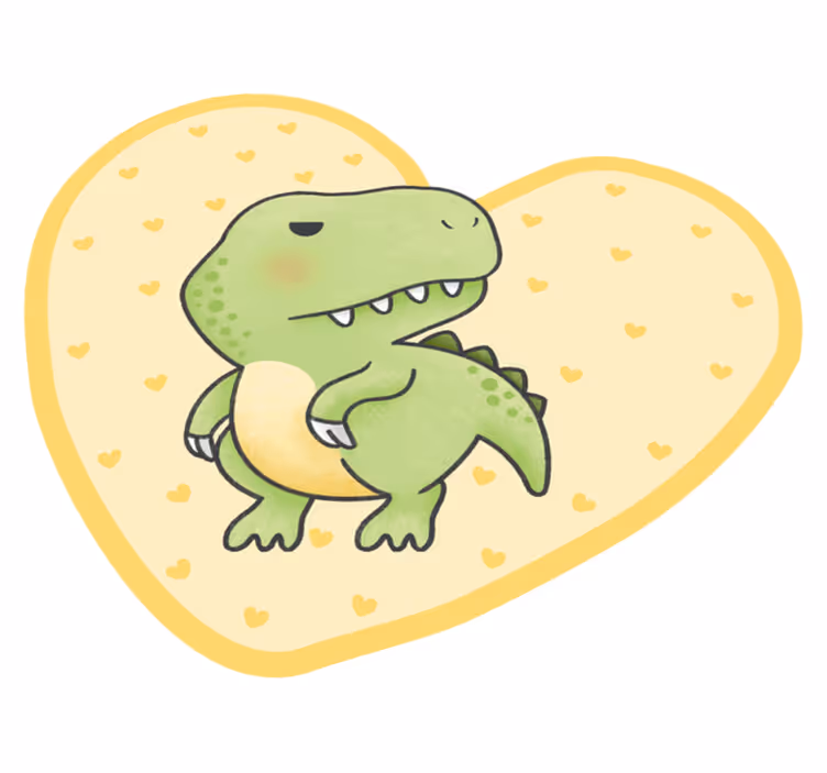 Dinosaur t-rex med gule hjerter vinyl vinyltæppe - TenStickers