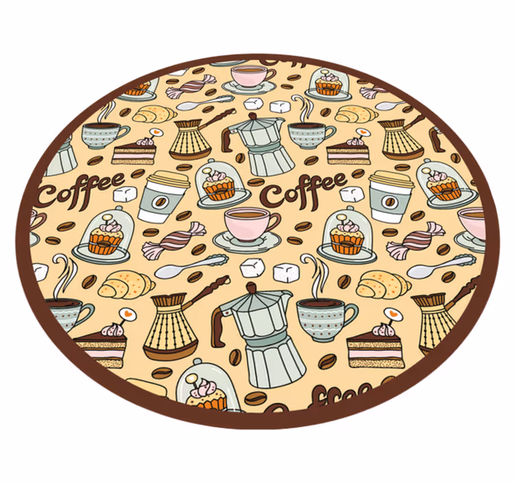Rundt kaffedesign vinyltæppe til køkkenet - TenStickers