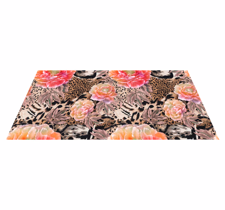 Blomster leopard hud dyreprint vinyl tæppe - TenStickers