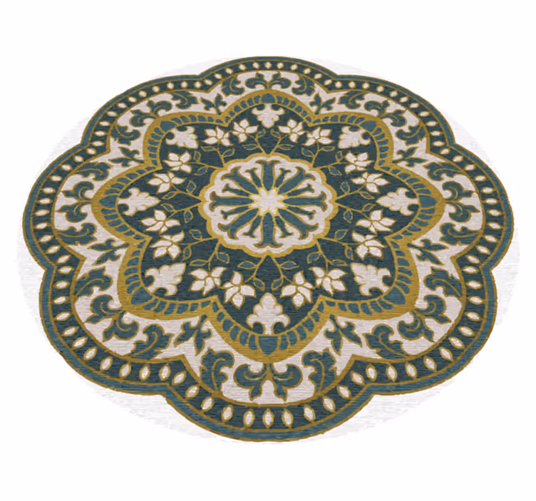 Cirkulært grønt blomstermotiv mandala vinyl tæppe - TenStickers