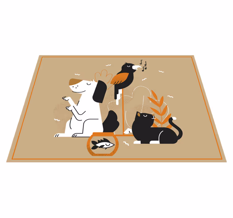 Beige kæledyrsillustration vinyltæpper med dyr - TenStickers