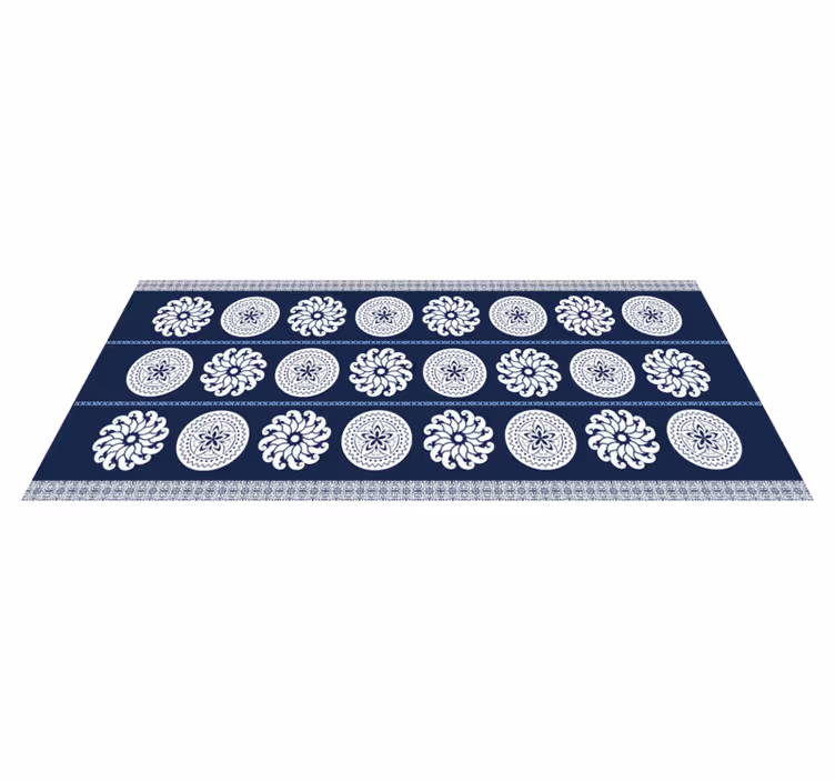 Hvid og blå blomst patchwork flise tæppe - TenStickers