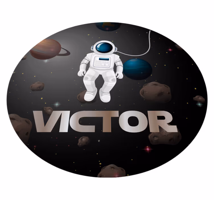 Univers-astronaut med navn vinyl tæppe - TenStickers