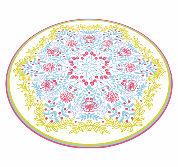 Botanisk blåt og lyserødt motiv mandala vinyl tæppe - TenStickers