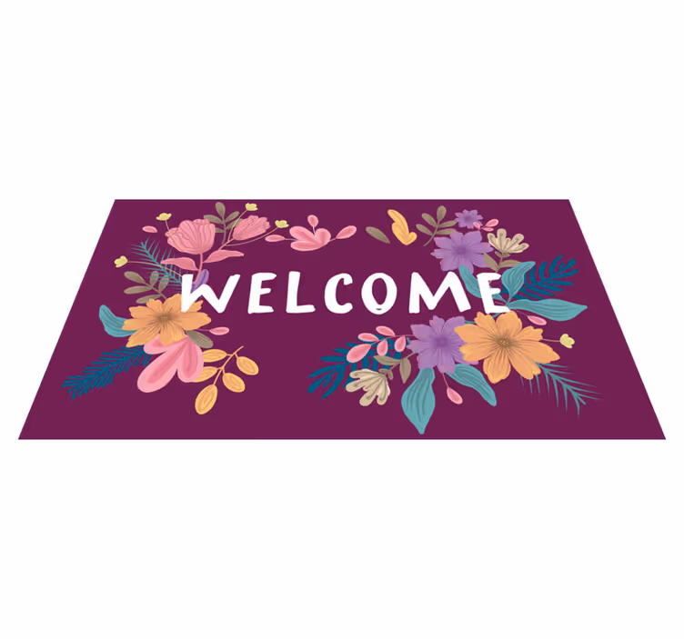 Blomsteragtig velkomstskilt vinyltæppe til entre - TenStickers
