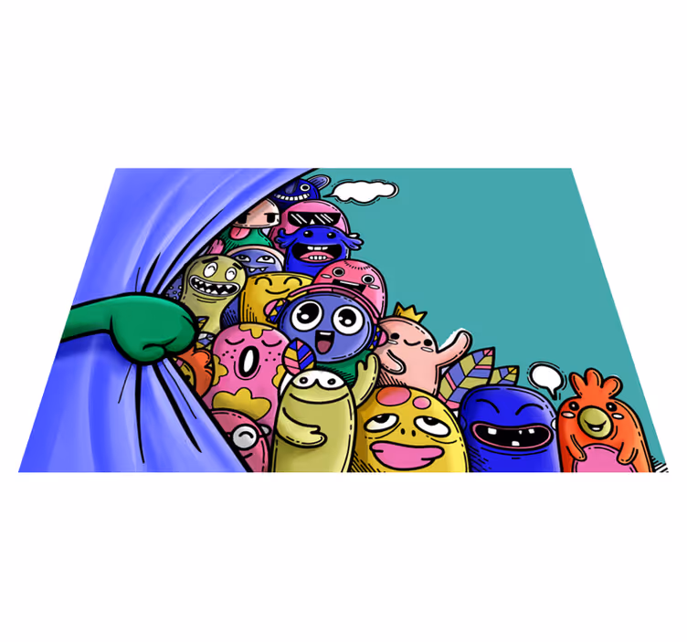 Farverige monsterfigurer vinyl tæppe - TenStickers