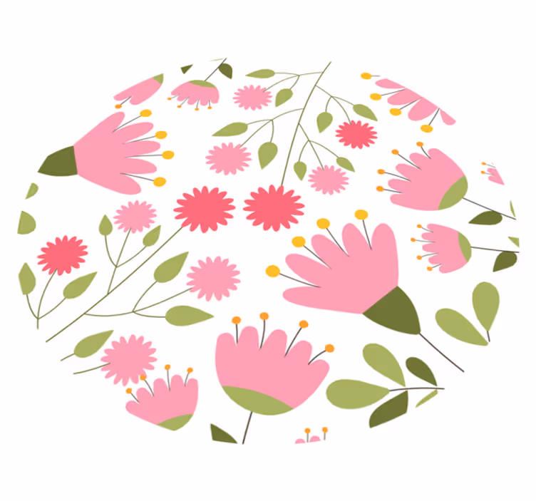Lyserøde halvblomstrede blomster tæppe - TenStickers