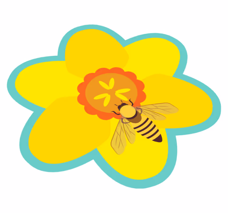 Bi på en solsikke Blomster og planter vinyltæppe - TenStickers