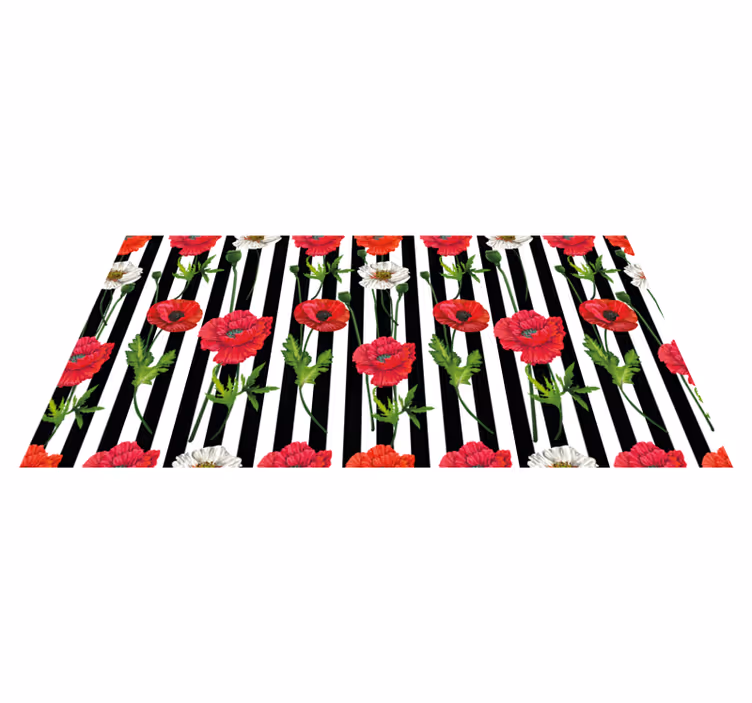 Blomsterstribet mønster Blomster og planter vinyltæppe - TenStickers