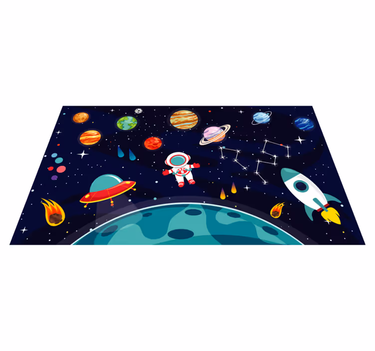 Tegneserie halv planet med forskellige planeter tæppe - TenStickers
